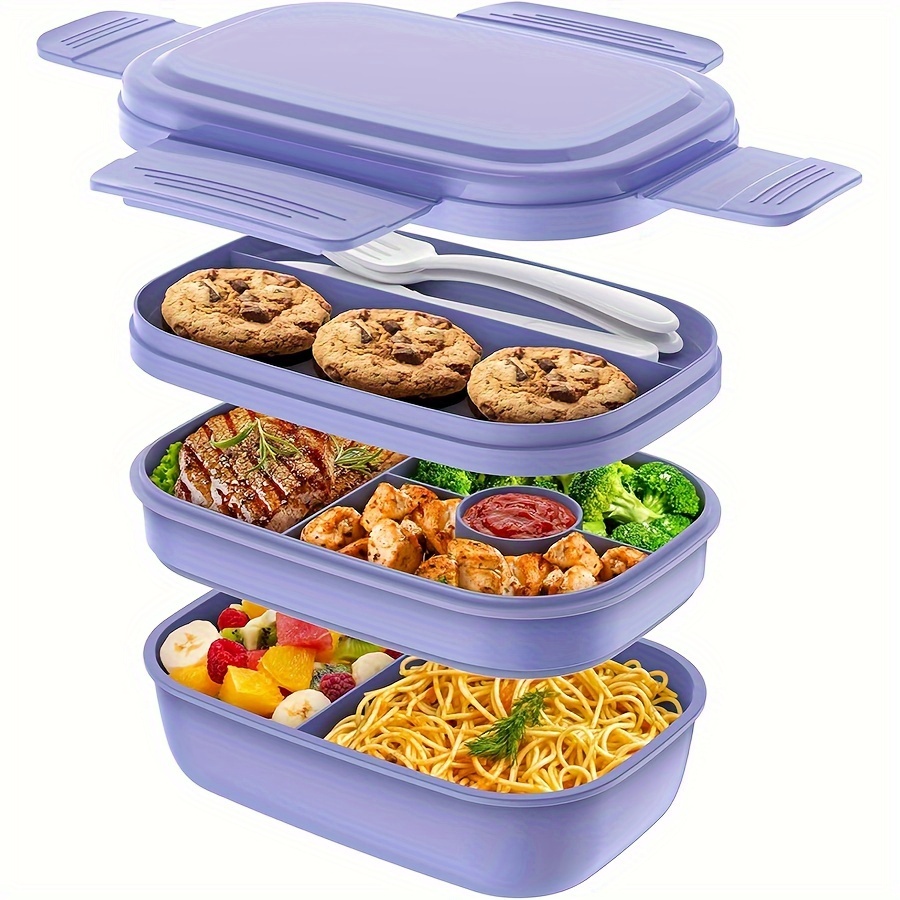 Leakproof Three-tier Bento Box With Cutlery - Perfect For Students