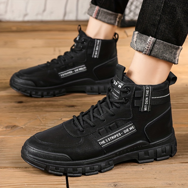 Lace-Up Comfortable PU Work Boots, Men's Sturdy and Breathable Shoes Sneakers,Steel Toe Shoes Men,Temu