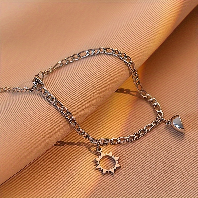 Magnetic Heart Charm Bracelets, Y2k Sun & Moon Charm Bracelet For  Couple/bestie - Temu