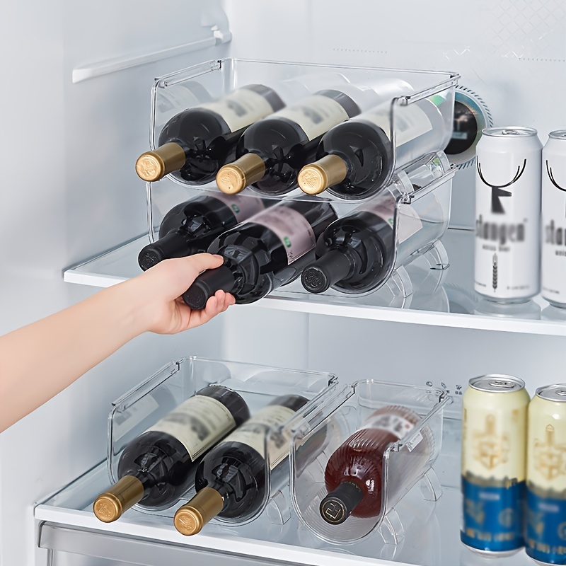 Transparent Refrigerator Wine Holder, Stackable Plastic Wine Rack Storage, Water  Bottle Organizer For Fridge - Temu