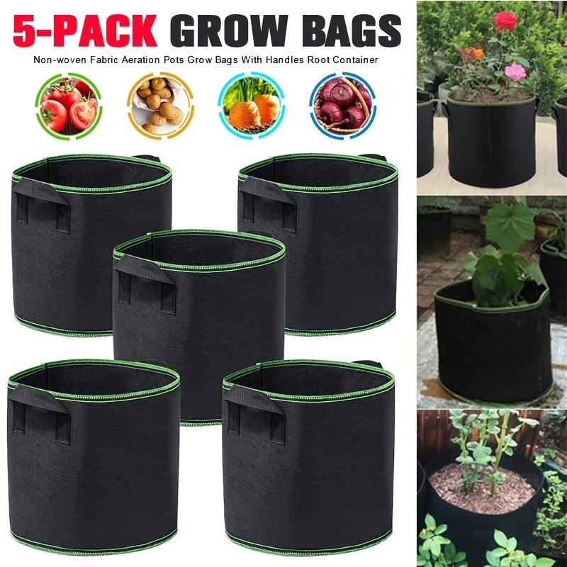 5-Pack 1 Gallon Grow Bags Heavy Duty Thickened Nonwoven Fabric Pots with Handles