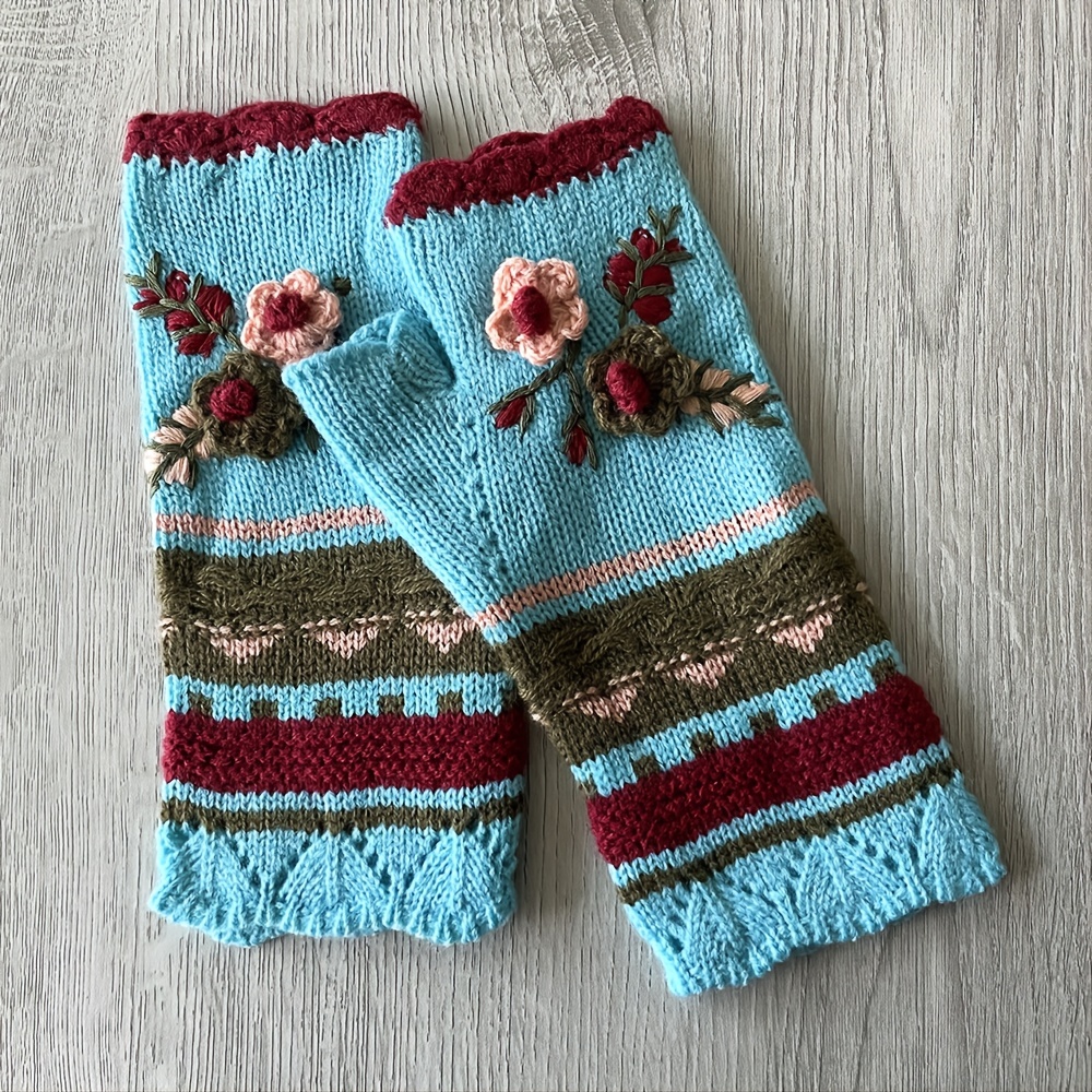 Floral Crocheted Gloves Flower Arm Warmers Knitted Gloves For Women Winter  Long Gloves Fingerless Mittens Warm Knit Gloves - Temu