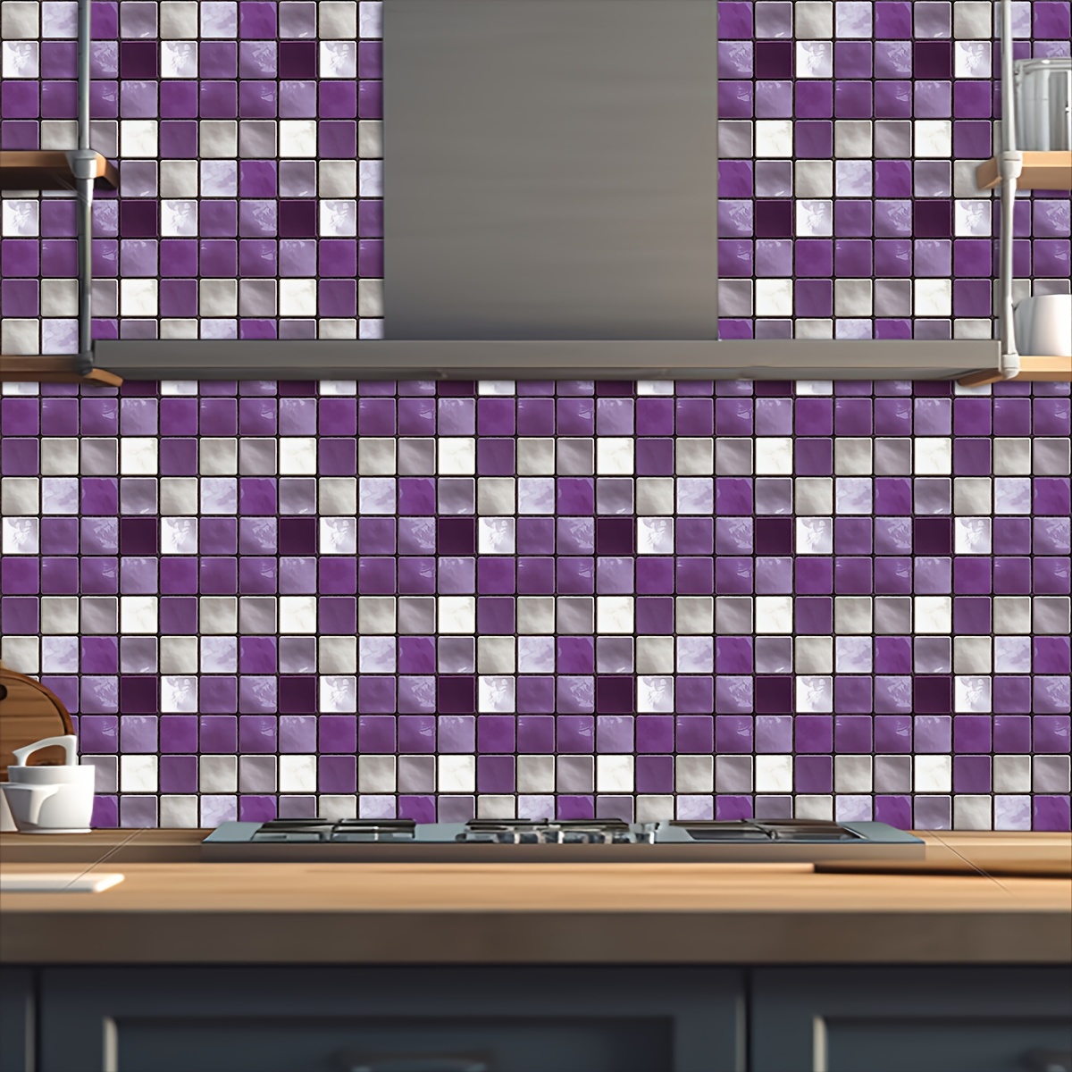 Dark Purple 3d Mosaic Wall Tile Stickers Diy Self Adhesive - Temu