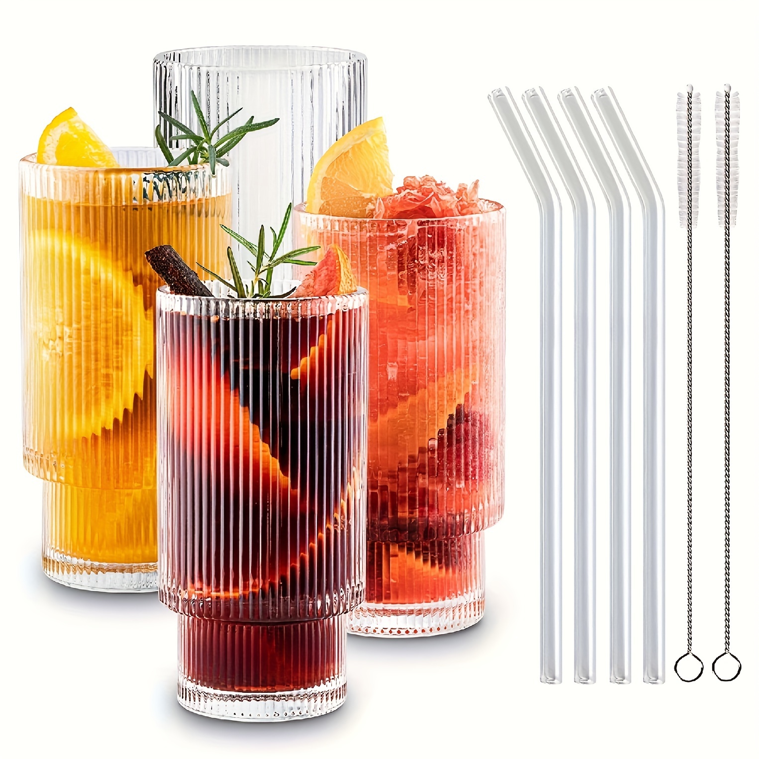 Hobnail Drinking Glasses With Glass Straws, Stackable Cups For Bar,  Cocktails, And Beverages, Ideal For Iced Coffee, Beer, Juice, And Water,  Pleasing And Durable Glassware - Temu