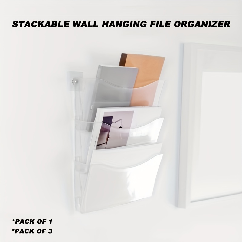 1pc Solid Color Simple Desktop File Storage Rack, Stackable Office