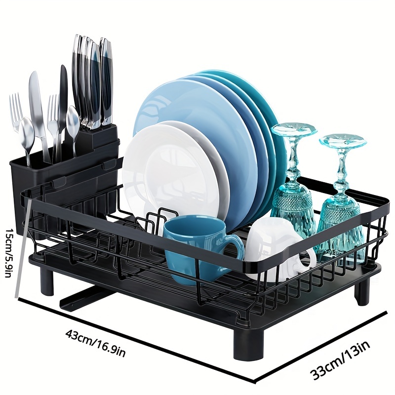 Smart Design Expandable Dish Drainer Rack with Cutlery Cup