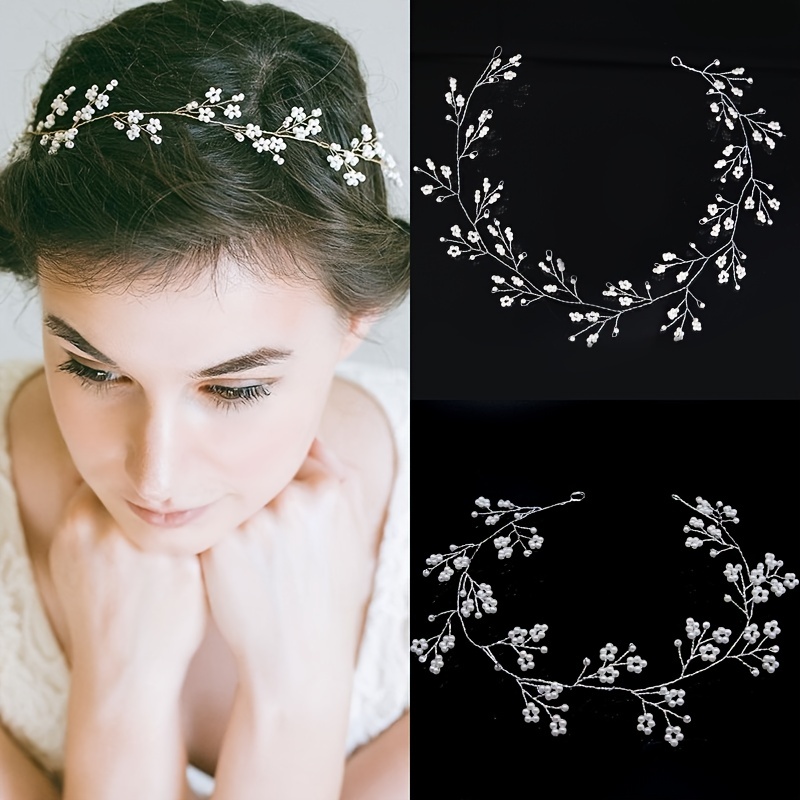 Bridal Headwear Pearl Flower Headband Veil Earrings Fashion - Temu