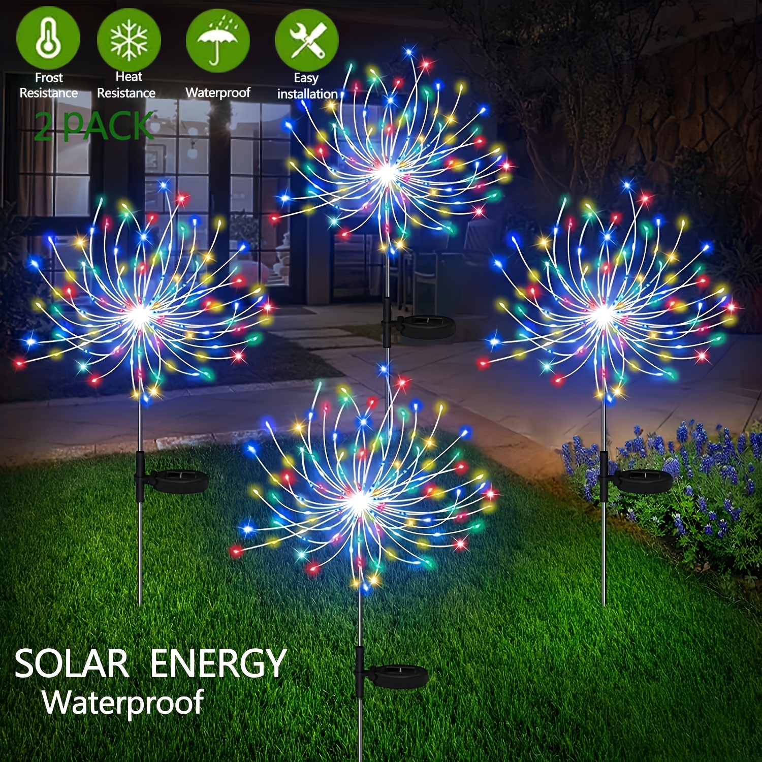 Solar Outdoor Lights Fireworks Fairy Firefly String Lights Starburst Lamp  Flowers Trees Patio Pathway Party Solar Garden Lights Outdoor Waterproof  Christmas Decorations(multi Color) 120 Energy Saving Leds For Garden, Yard,  Flowerbed, Parties