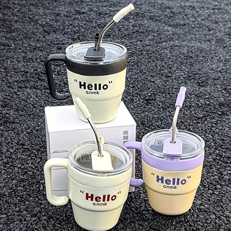 Stainless Steel Coffee Mug With Lid And Straw - Double Walled Cup For  Summer And Winter Drinks - Perfect Birthday Gift - Temu