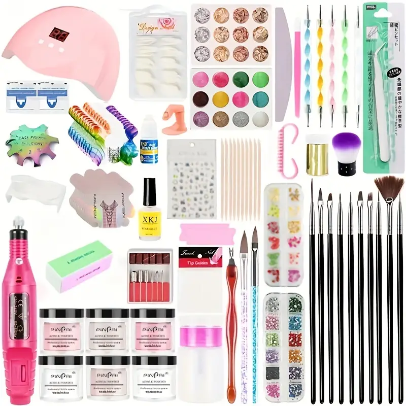 acrylic nail art kit nail art manicure set acrylic powder brush glitter file french tips uv lamp nail art decoration tools nail drill set for beginners with everything at home details 1