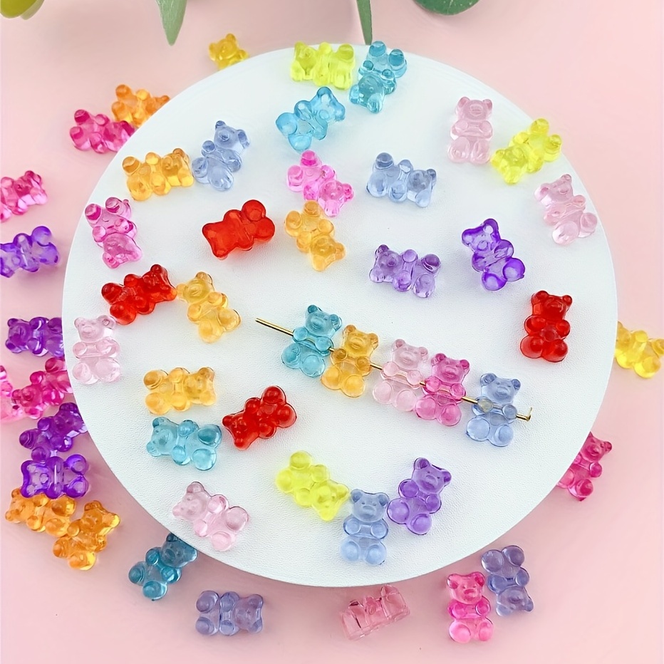 UR URLIFEHALL 180 Pcs Colorful Gummy Bear Beads Kawaii Candy Color  Transparent Acrylic Loose Beads for Hair Jewelry Making