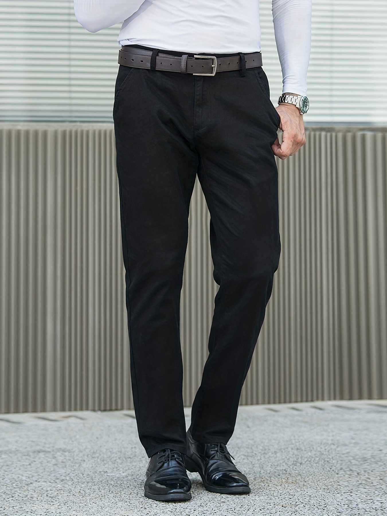 Classic Design Dress Pants Men's Formal Solid Color Slightly - Temu