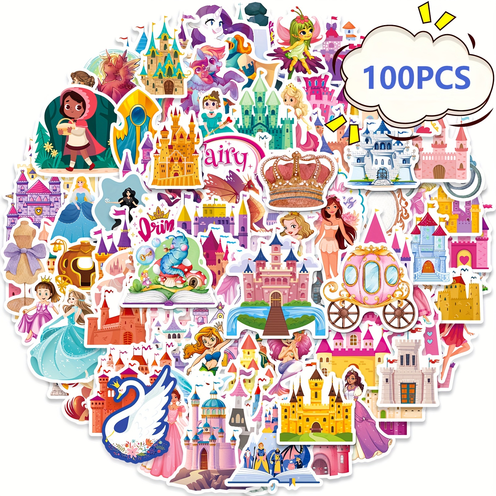100pcs Disney Cartoon Stickers Gifts for Kids Girl, Cute Princess