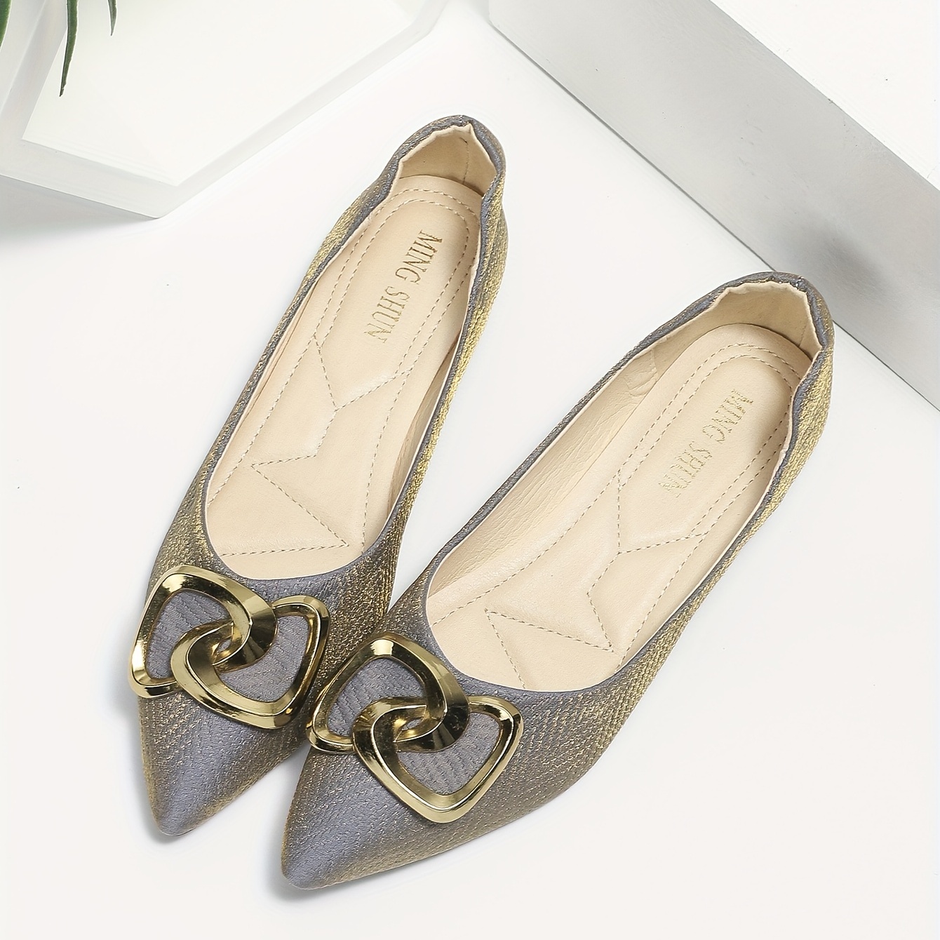 Buckle Decor Pointed Toe Slip On Work Flats