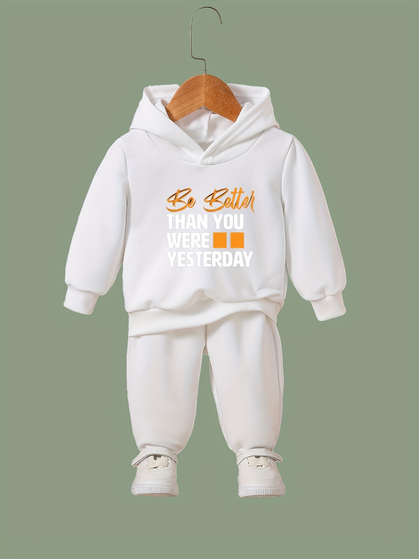 2pcs Boy s BE BETTER THAN YOU WERE YESTERDAY Letter Print Hooded Outfit Hoodie Pants Set Kid s Clothes For Spring Fall Winter As Gift