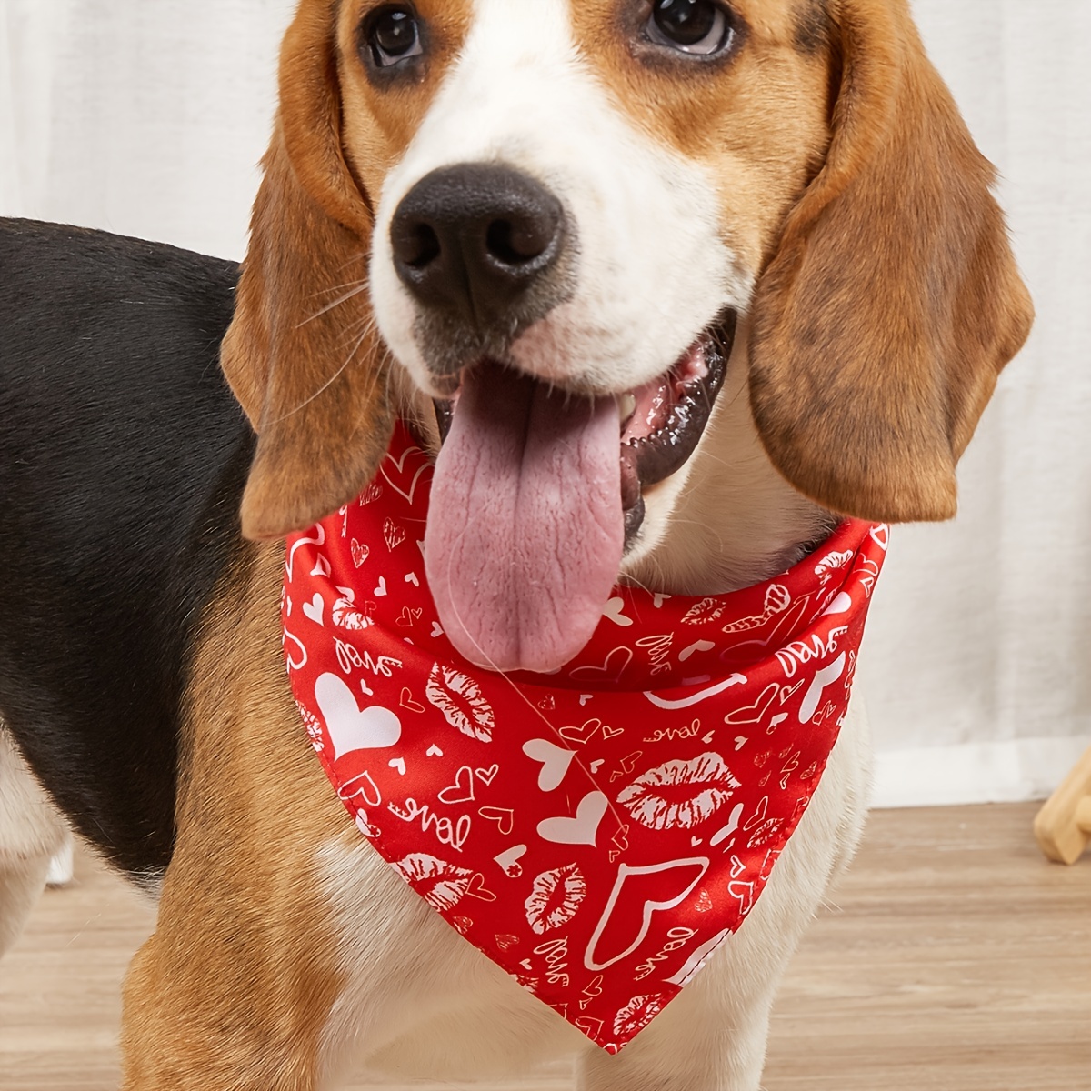 Festive Valentine s Day Pet Bandana With Love Heart Pattern For