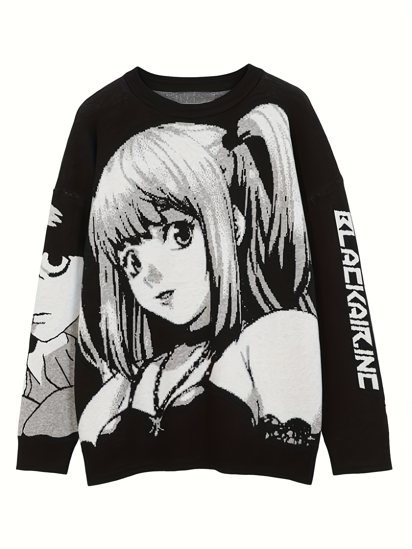 Sudadera con capucha de manga larga con estampado de Anime negro suelta  para mujer