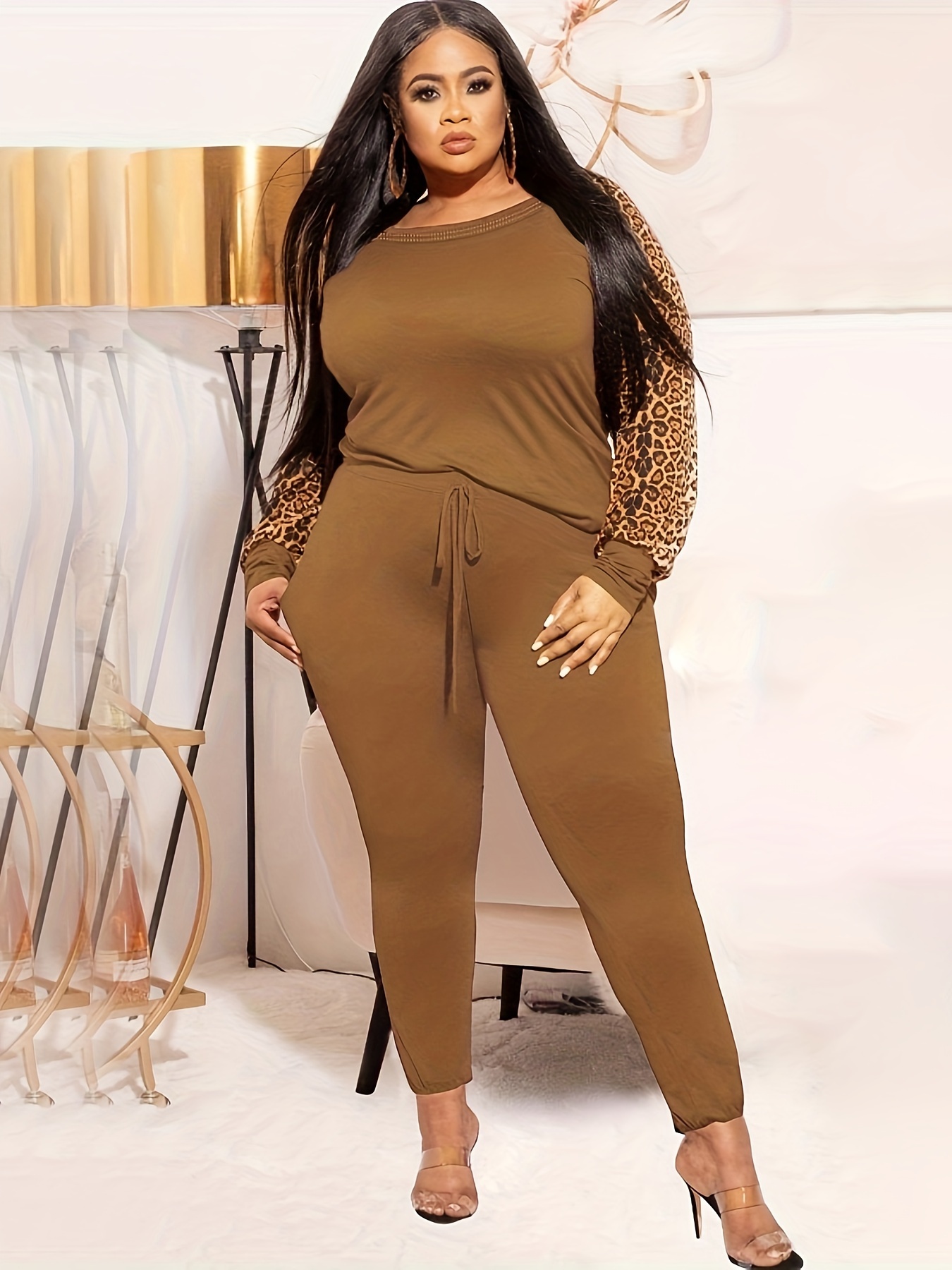 Plus Size Casual Outfits Two Piece Set Women's Plus Marble - Temu