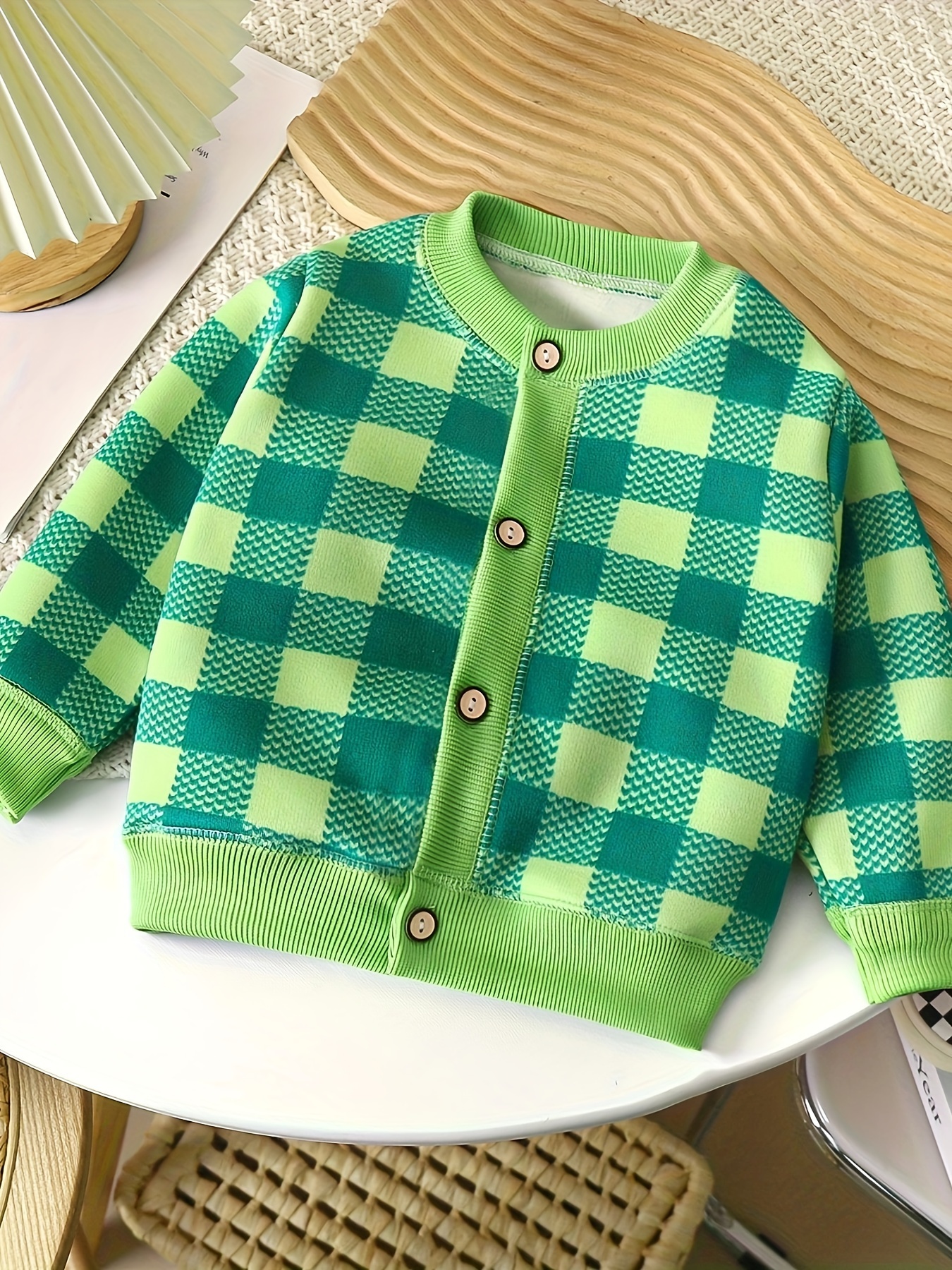 Preppy Girls/Boys Plaid Pattern Knitted Sweater Cardigan, Thick Warm  Outerwear Knit Coats For Fall And Winter