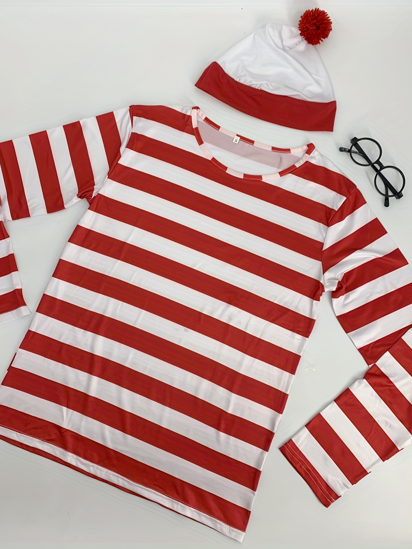 Camiseta de manga larga para hombre, diseño de rayas rojas y blancas para  Halloween, con gafas y sombrero, camiseta divertida