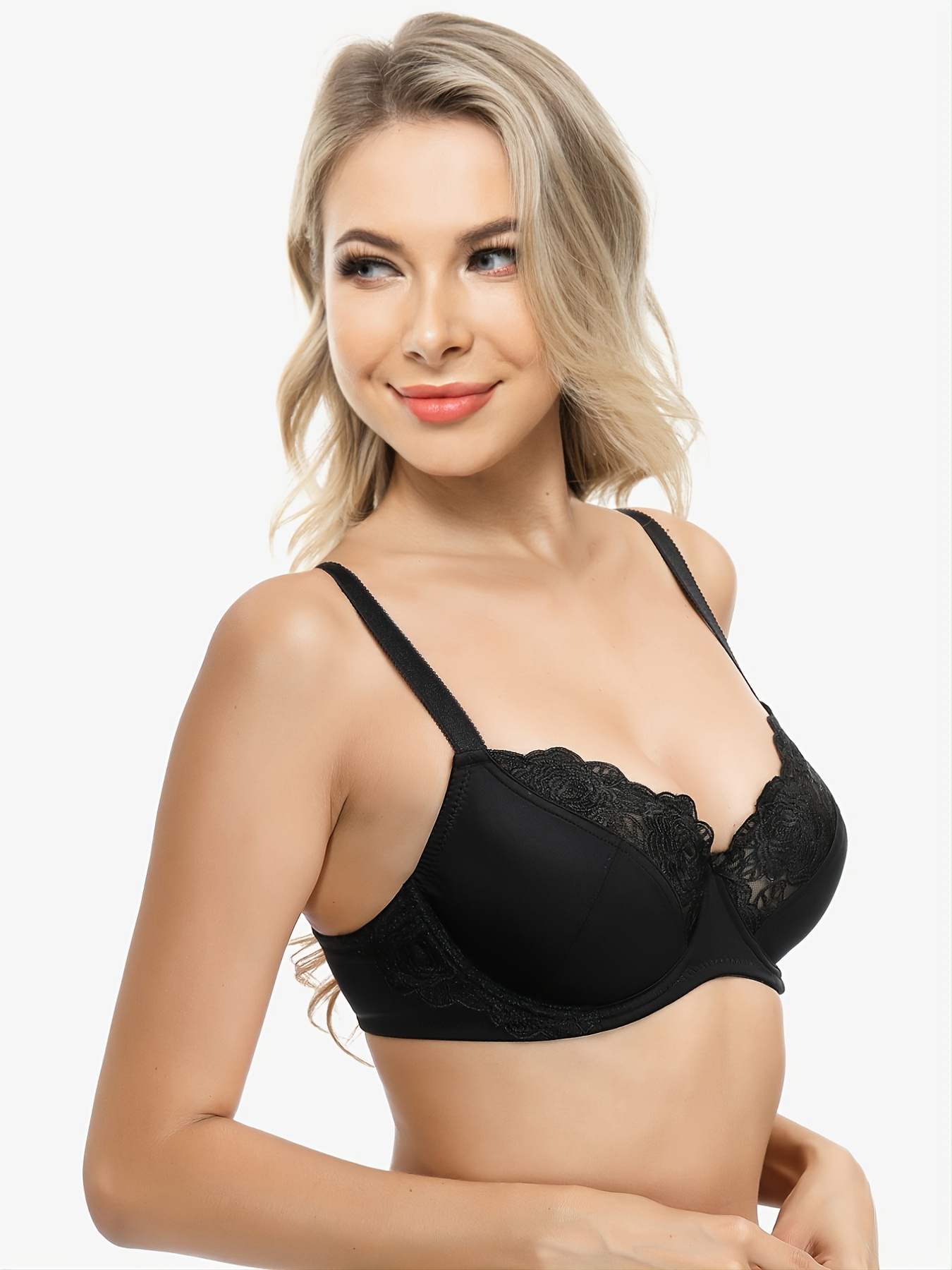 Full Coverage Embroidered Black Minimizer Bra