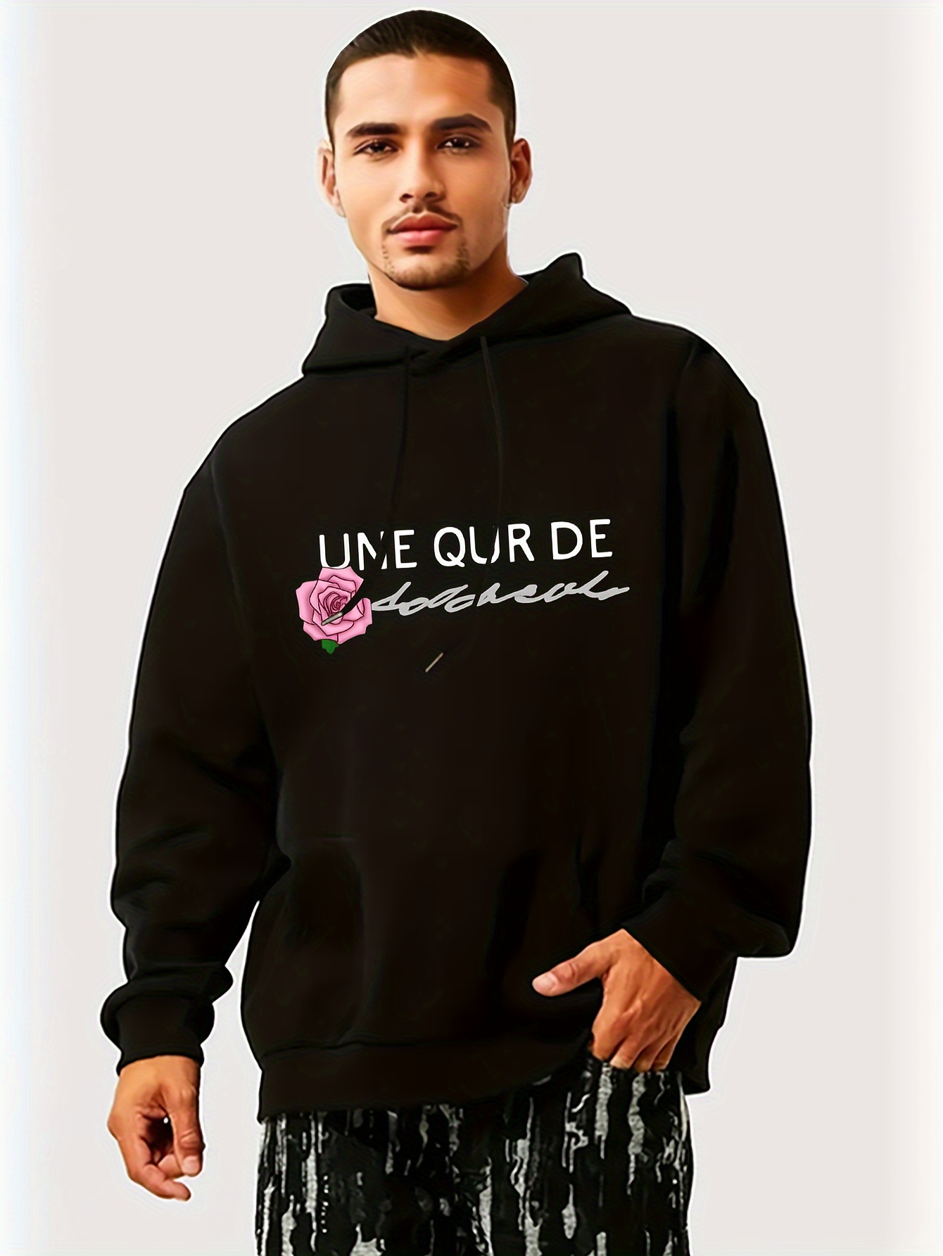 Trendy Rose Letter Print Hoodies For Men Graphic Sweatshirt With Kangaroo  Pocket Comfy Loose Trendy Hooded Pullover Mens Clothing For Fall Winter - Men's  Clothing - Temu United Arab Emirates