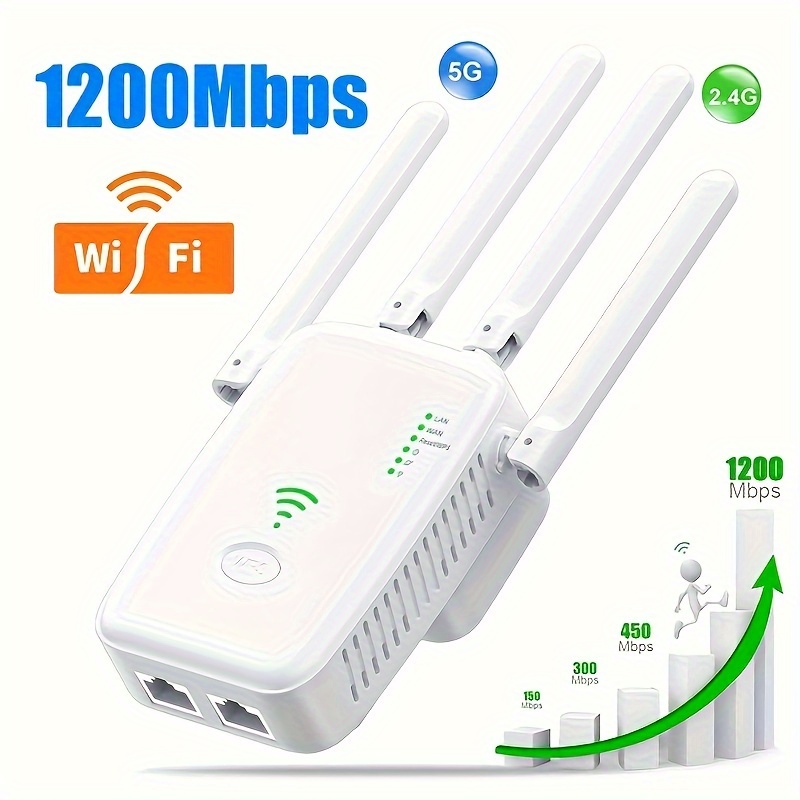 WiFi Extender- WiFi Range Extender Up to 1200Mbps, WiFi Signal Booster, 2.4  & 5GHz Dual Band WiFi Repeater with Access Ethernet Port, 360° Full