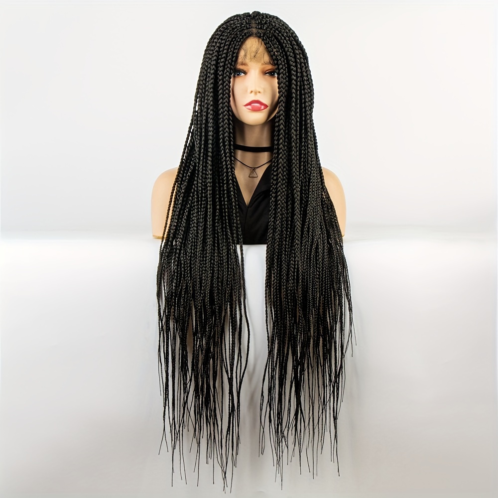 Full Lace Box Braid Wigs Pre Plucked Knotless Square Braided - Temu