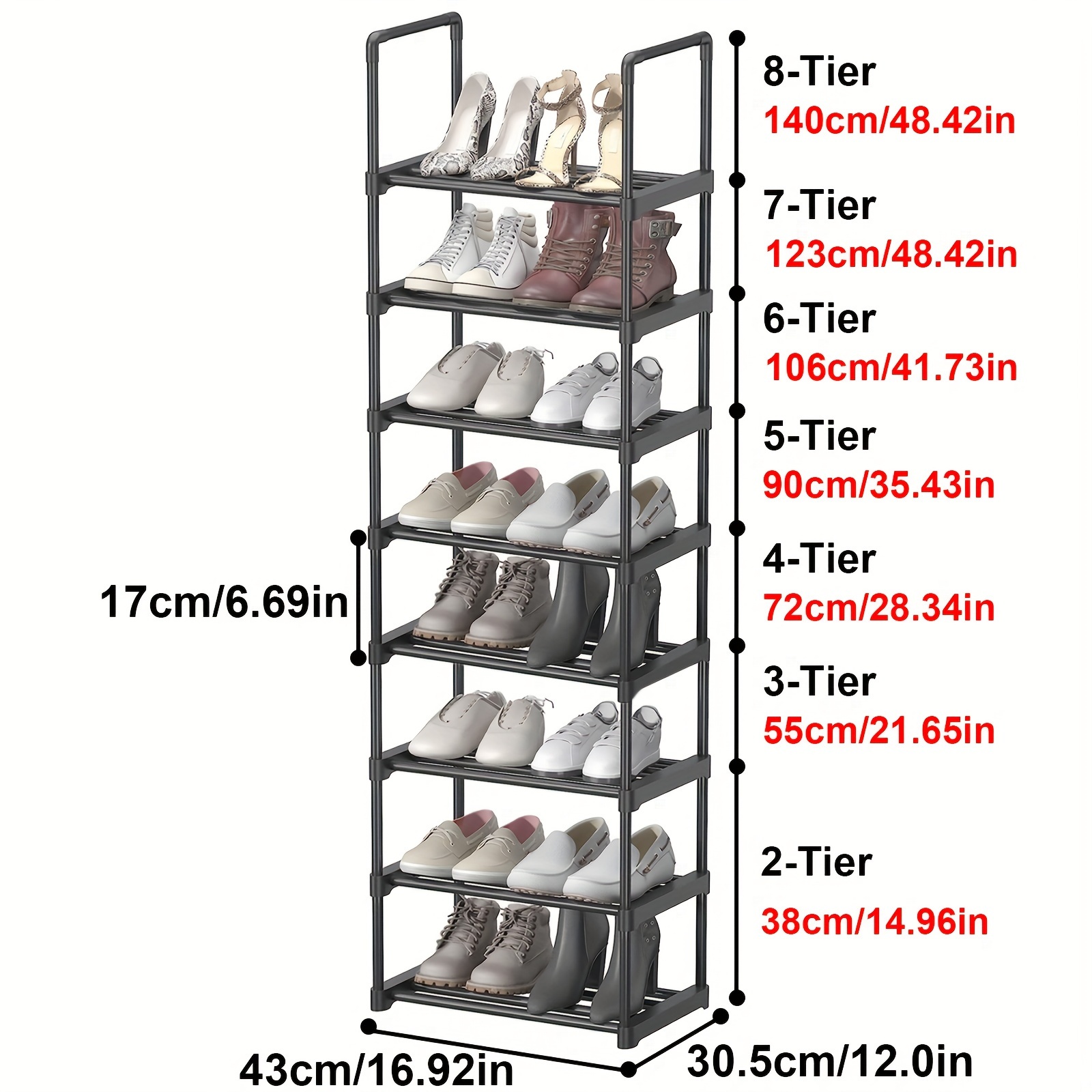 Corner Shoe Storage Organizer with 8 Tiers Vertical Narrow Shoe