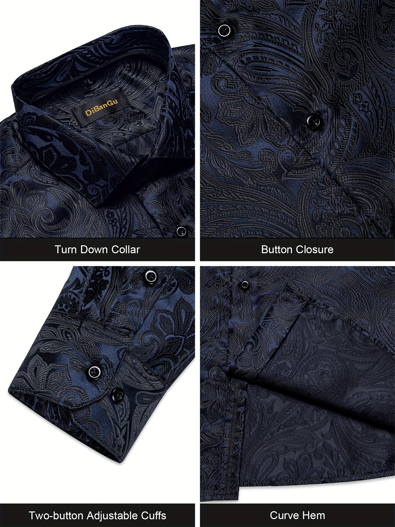 Plus Size Men's Long Sleeve Shirt Casual Navy Blue Paisley - Temu Canada