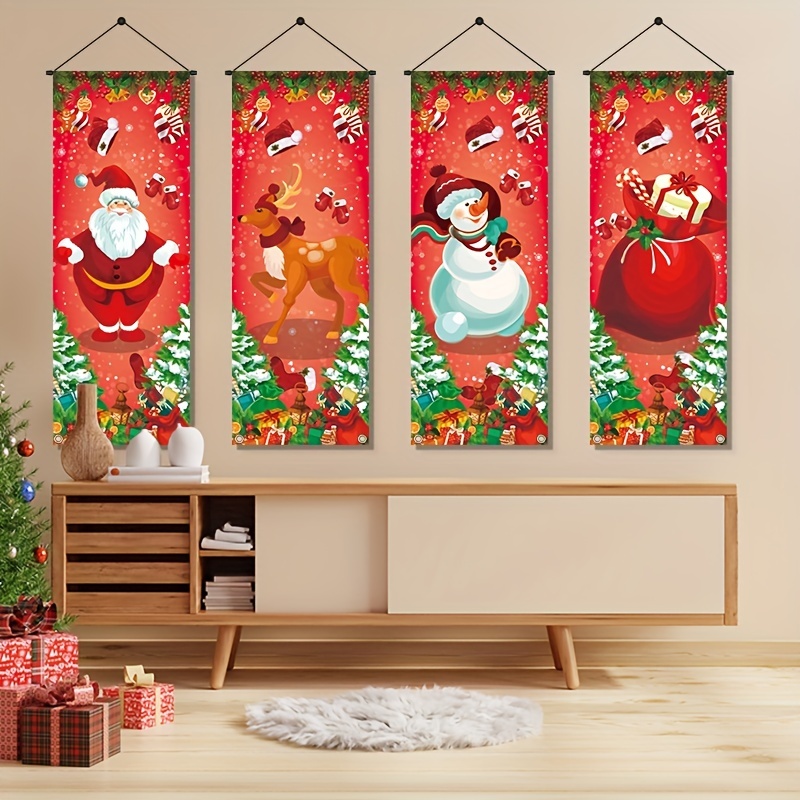 Tapiz decorativo de Navidad, tapices para colgar en la pared, sala de  estar, dormitorio, decoración del hogar, texto de Feliz Navidad, cuadros  rojos