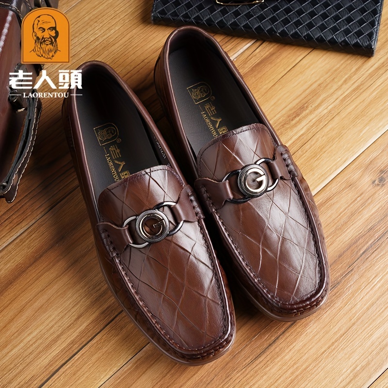 Laorentou Men's Premium Leather Horsebit Loafer Shoes, Lightweight