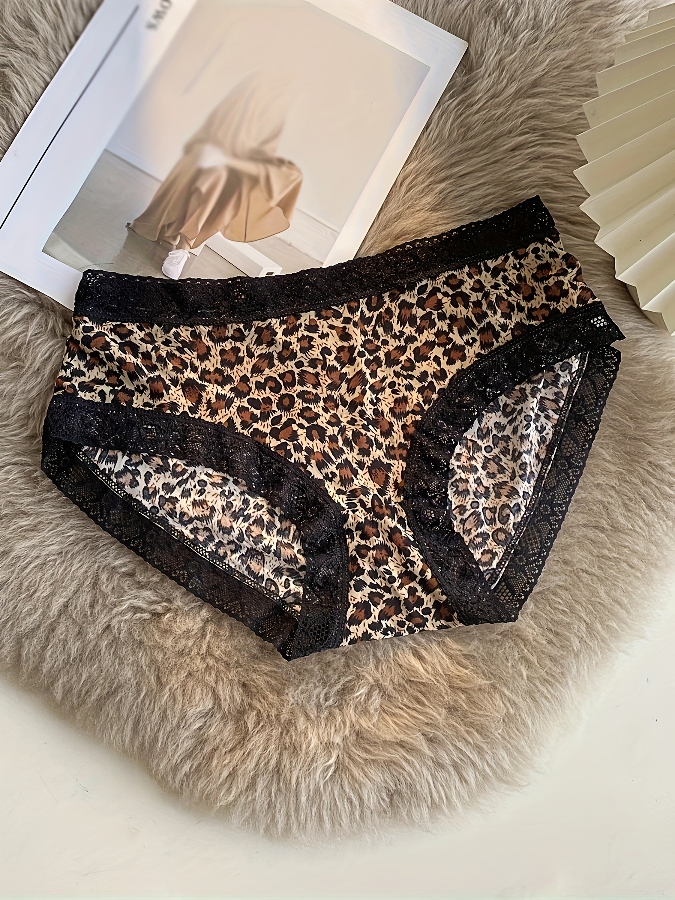 Lace Stitching Briefs Comfy Zebra Leopard Print Intimates - Temu