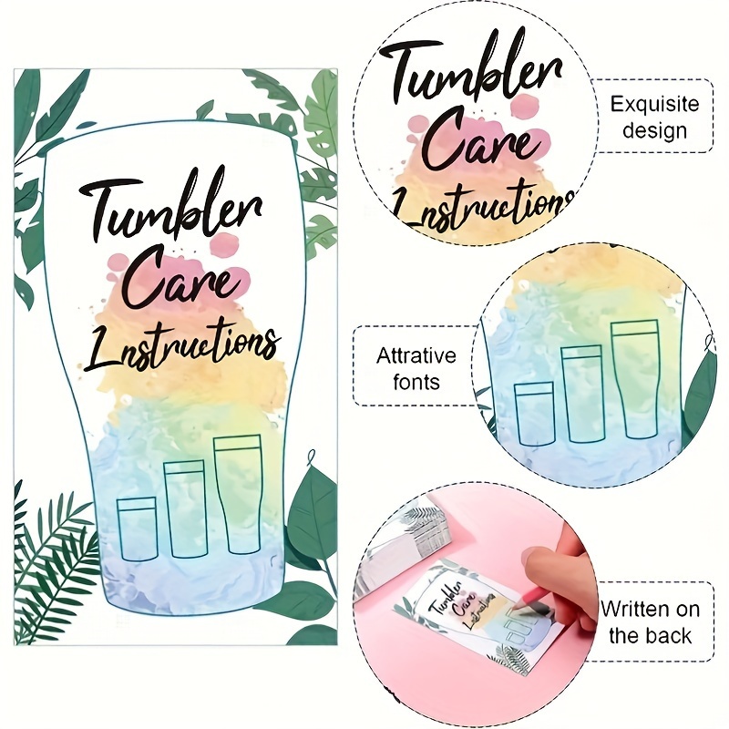 50 Care Instruction Cards Tumbler, Care Instructions for Tumbler