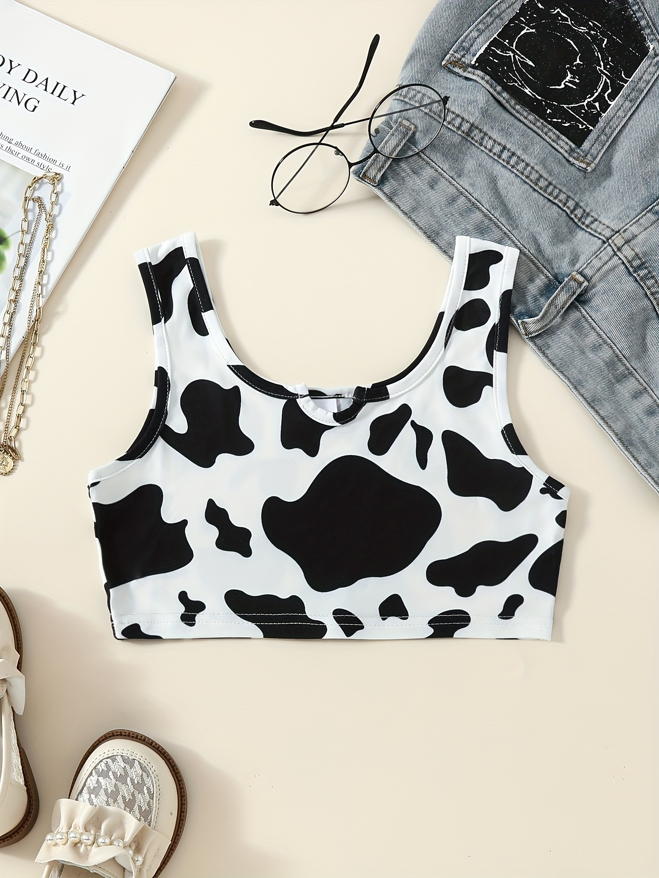 Girls Versatile Cow Print Sleeveless Top Activewear Pullover - Temu