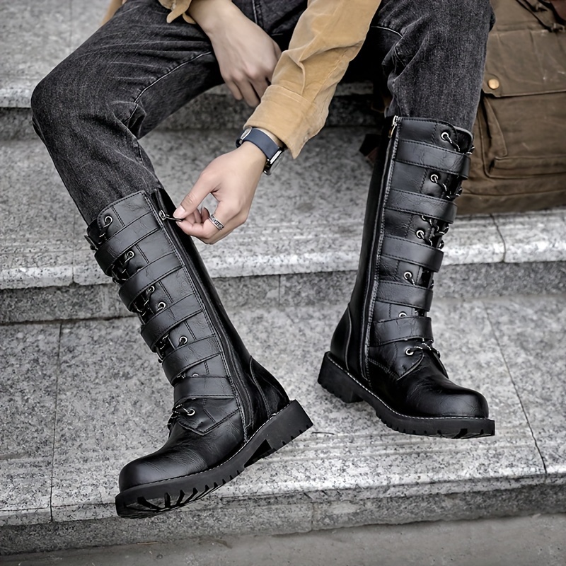 Botas negras de color liso para hombre con cremallera lateral y parte  delantera con cordones, Mode de Mujer