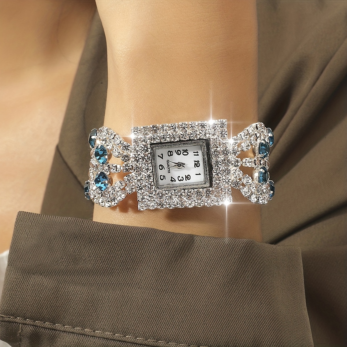 womens watch luxury rhinestone quartz bracelet watch elegant square pointer analog party dress wrist watch details 0