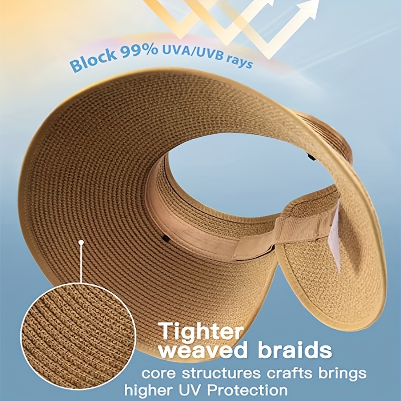 Foldable Ponytail Sun Visor Hats Uv Protection Wide Brim - Temu