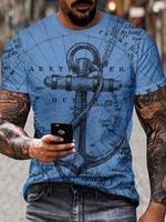 Men's Chic T-shirt, 3D Anchor Graphic Print Short Sleeve Tees For Big & Tall Males, Plus Size