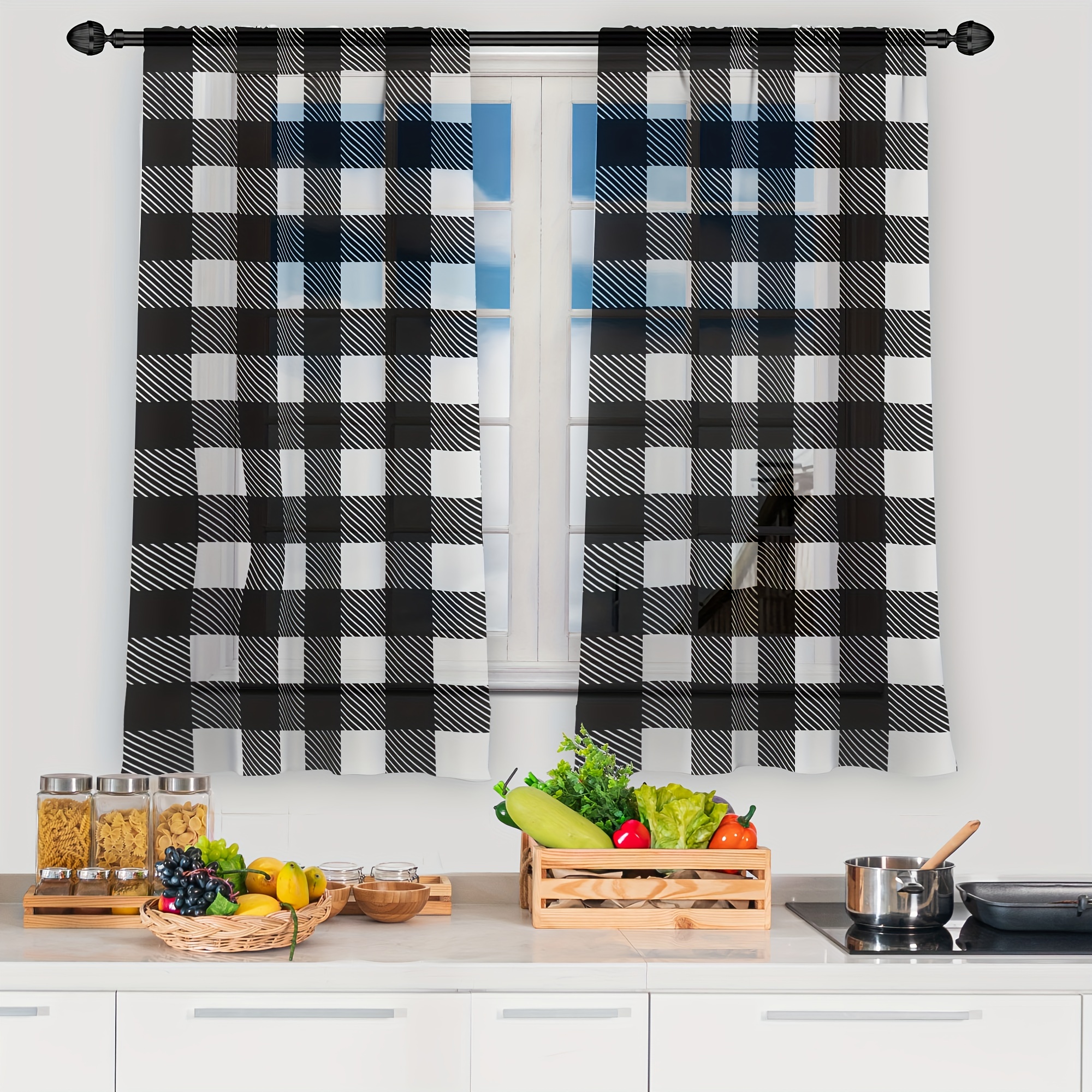 Buffalo Plaid Kitchen Curtains Tiers With Tassel Red Plaid - Temu