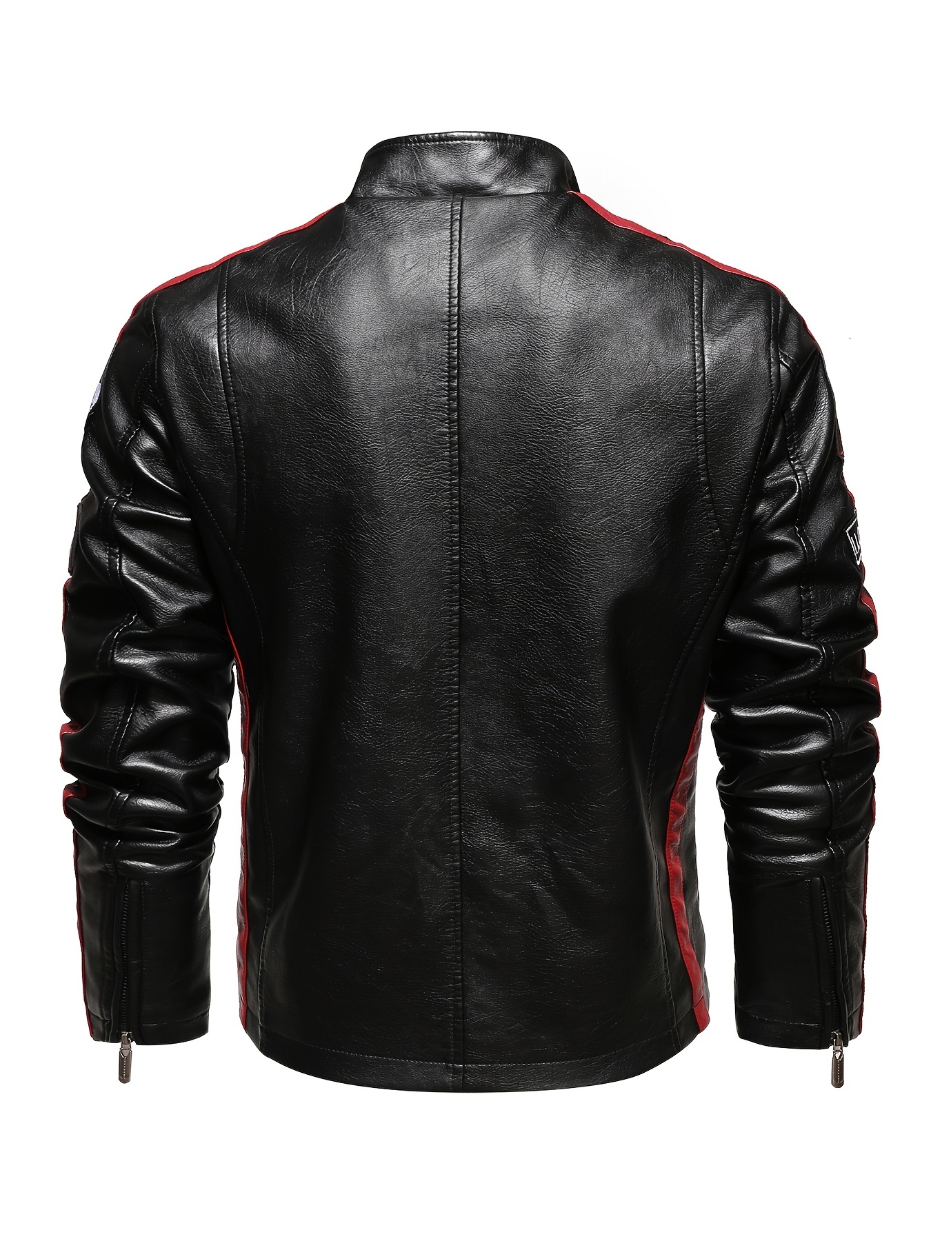 Men's Fleece Faux Leather Jacket Casual Embroidered Patch Pu - Temu Canada