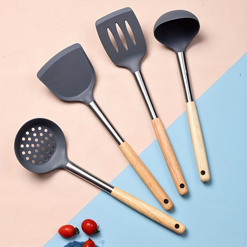 Silicone Non-stick Cookware With Wooden Handle - Durable And Easy To Clean  Kitchen Supplies - Temu