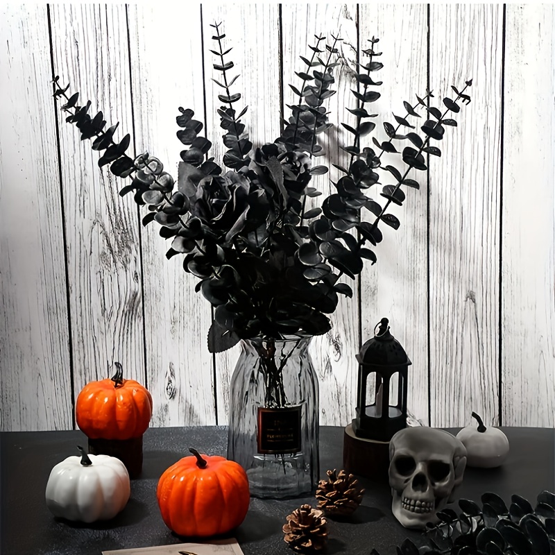 

20pcs Gothic Black Eucalyptus Artificial Flowers - Diy Arrangements & Halloween Decor