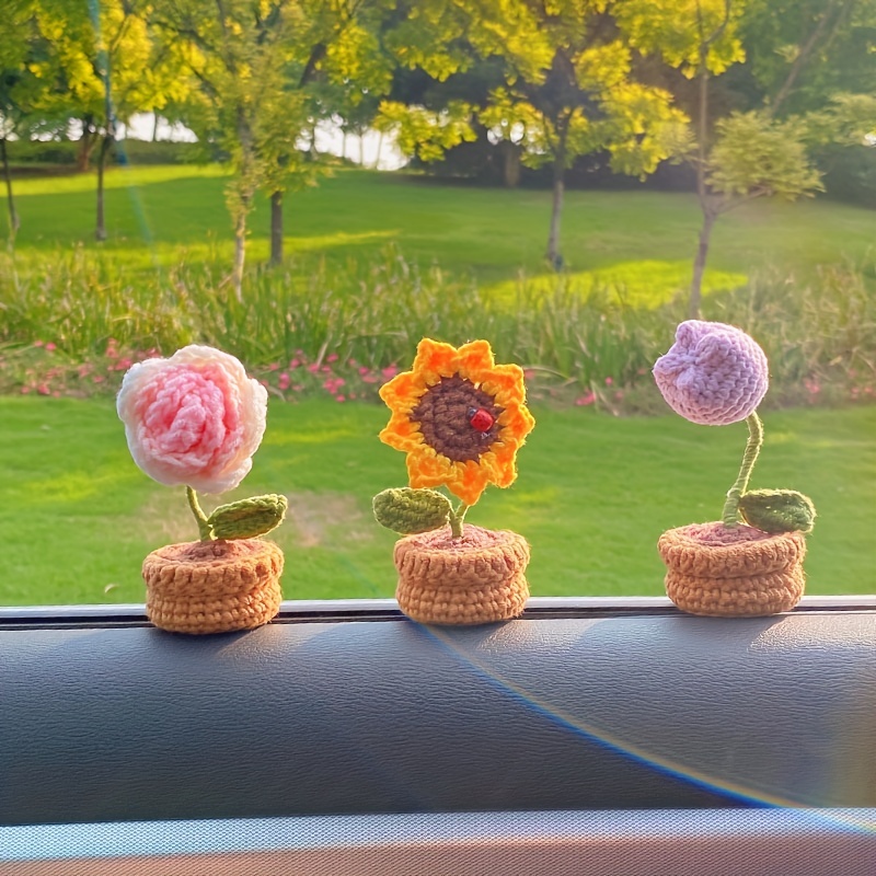 Gehäkelte Sonnenblume Auto-Armaturenbrett-Dekor, Mini-Pflanzen