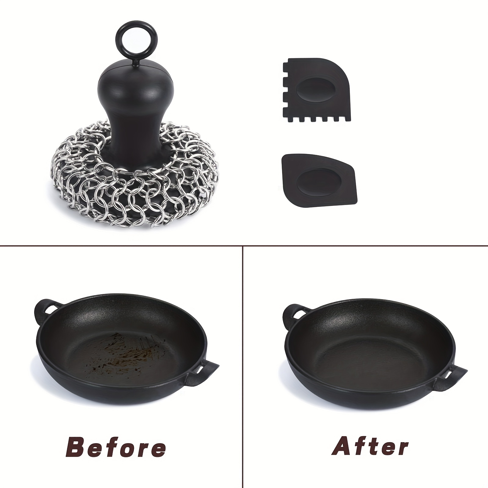 Cast Iron Chainmail Scrubber + Pan Scraper, Stainless Steel Skillet Cleaner,scraper  Tool For Cast Iron Pans,cleaner Tool For Cast Iron Fry Pans,dishwasher,dish  Scouring,cleaning Brush - Temu Philippines