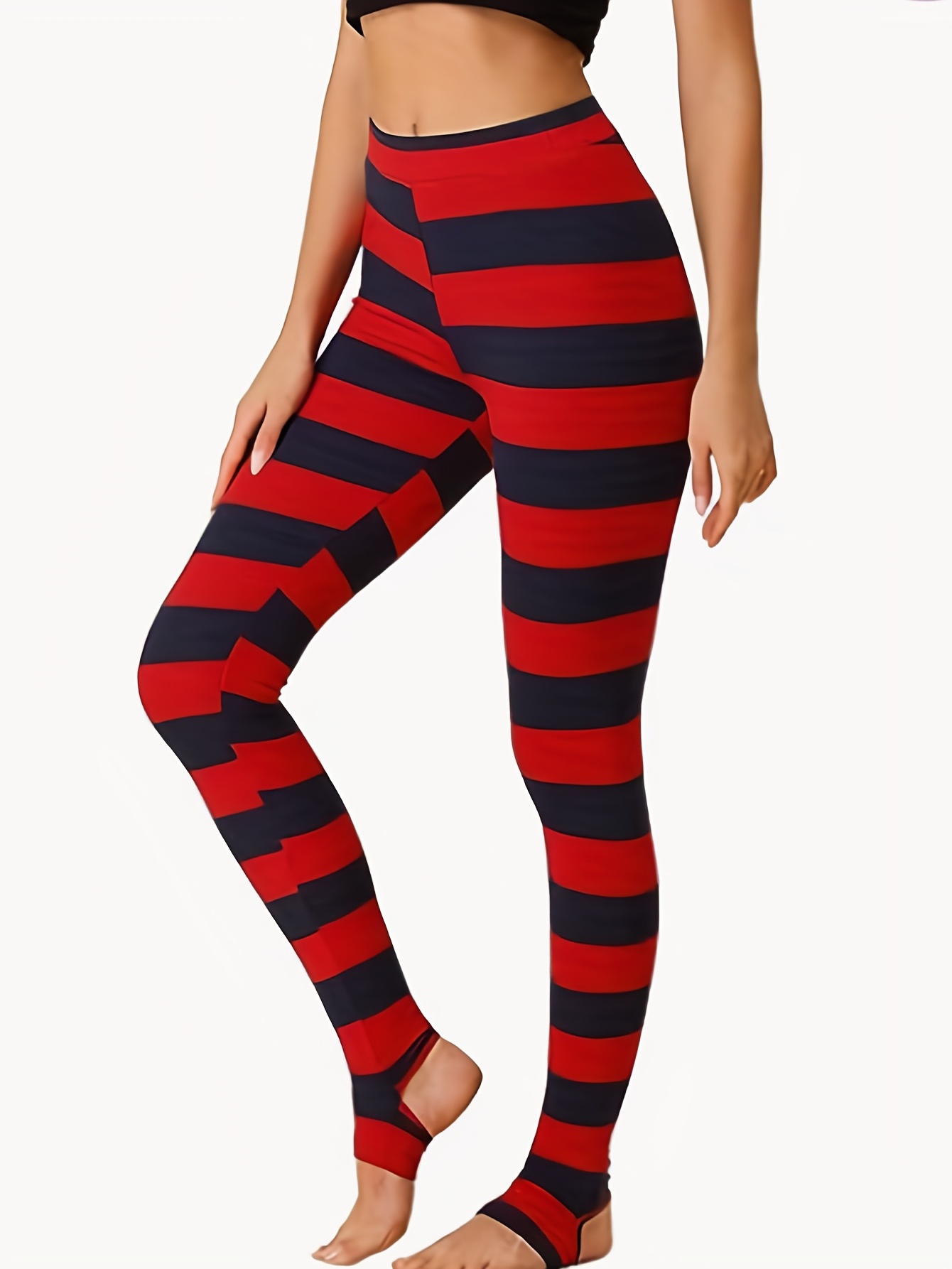 Black and Red High Waist Side Stripe Leggings