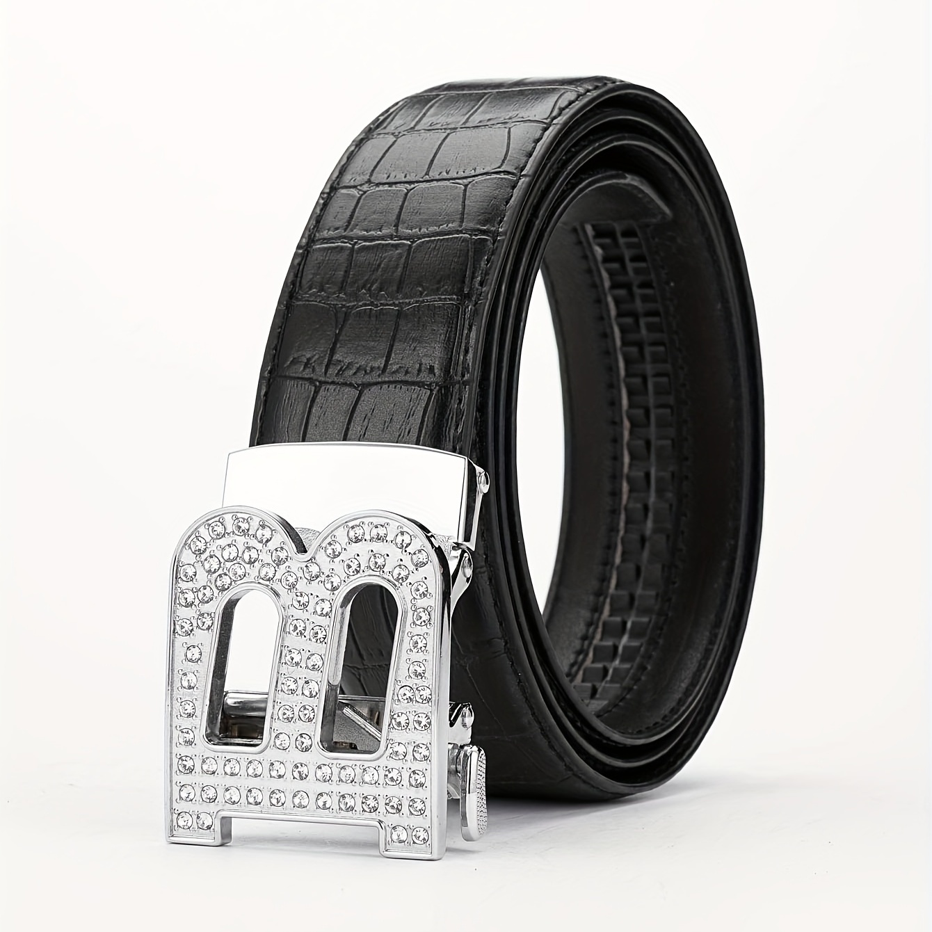 Faux Diamond Large B Letter Buckle PU Leather Belt for Men