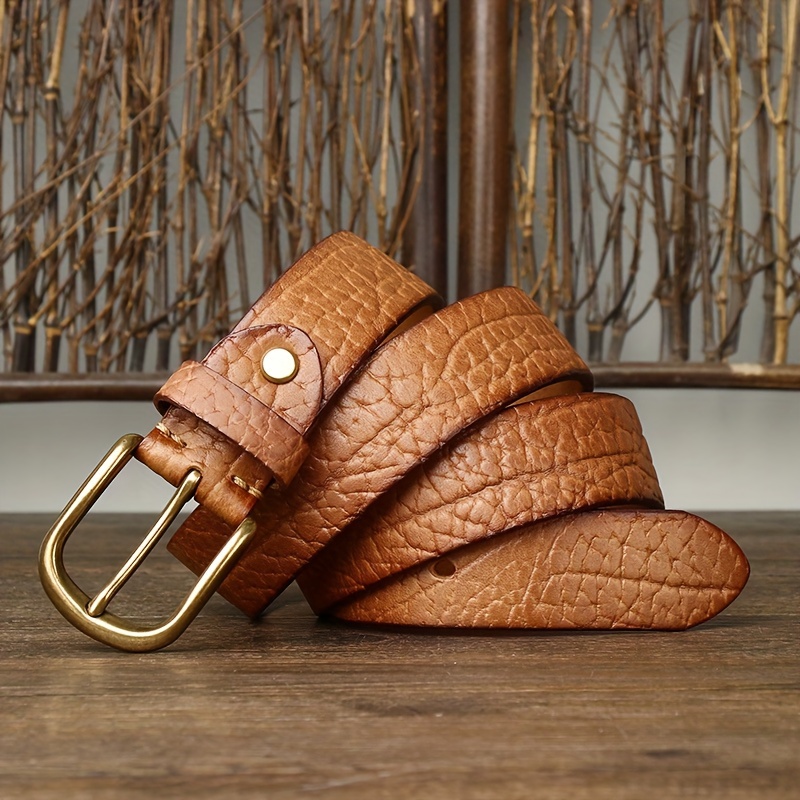 New Fashion Men'S Thickened Cowhide Copper Buckle Belt Vintage