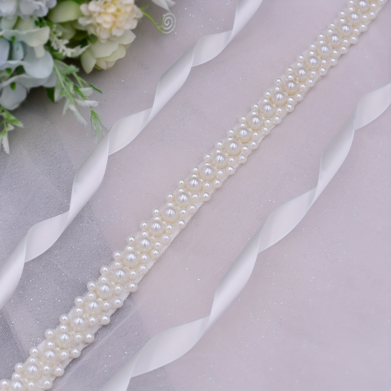 Women's Pearl Waist Chain Girdle Bride's Wedding Dress Decoration Chiffon  Tie Fine Belt Elegant Fashion Accessories
