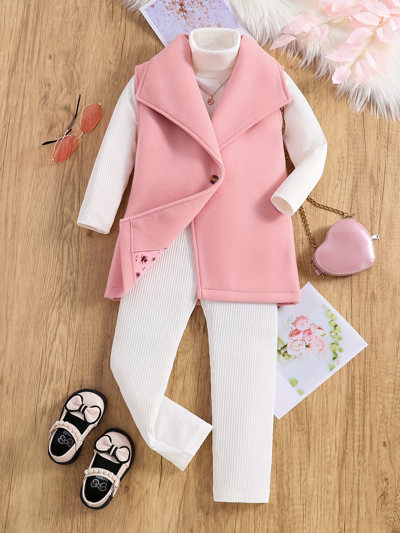 Toddler Girls Kids Clothes Solid Lapel Open Front Jacket + Solid